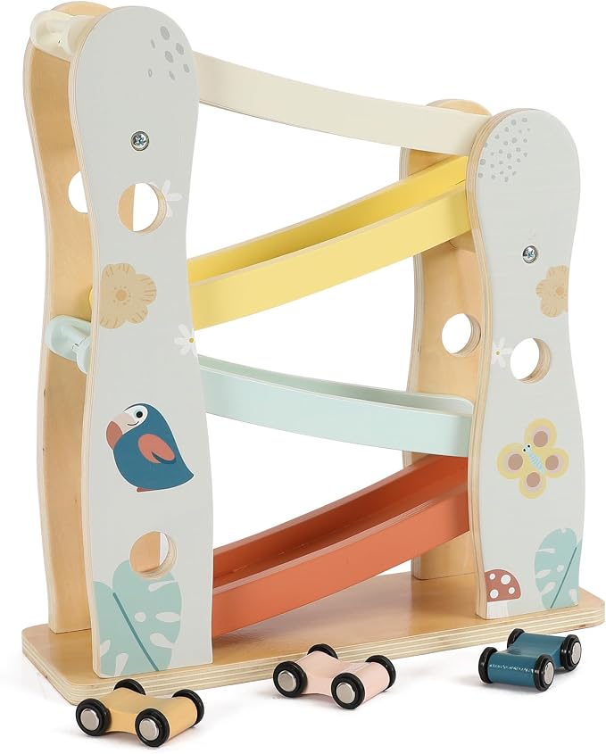 Wooden Car Ramp Toy with 4 Mini Cars